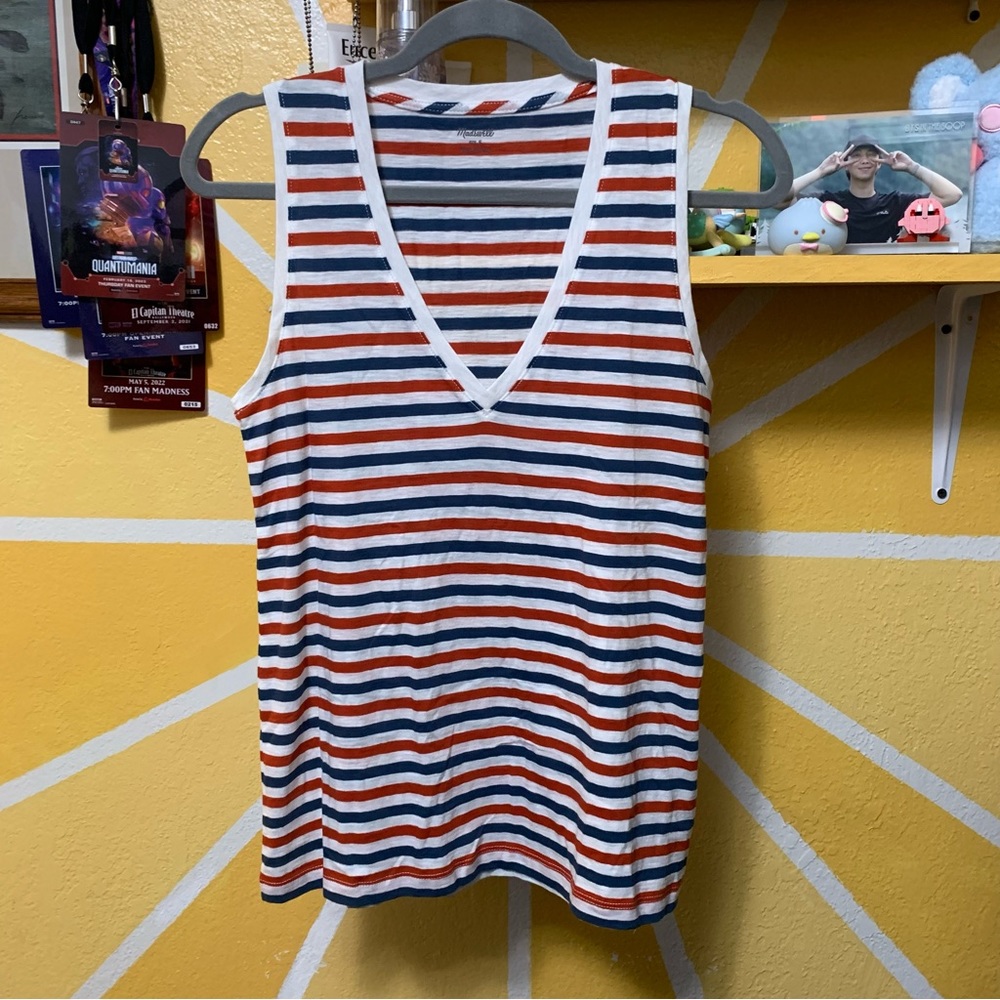 NWT Madewell Tomboy V-Neck Tank Top in Stripe Size Small